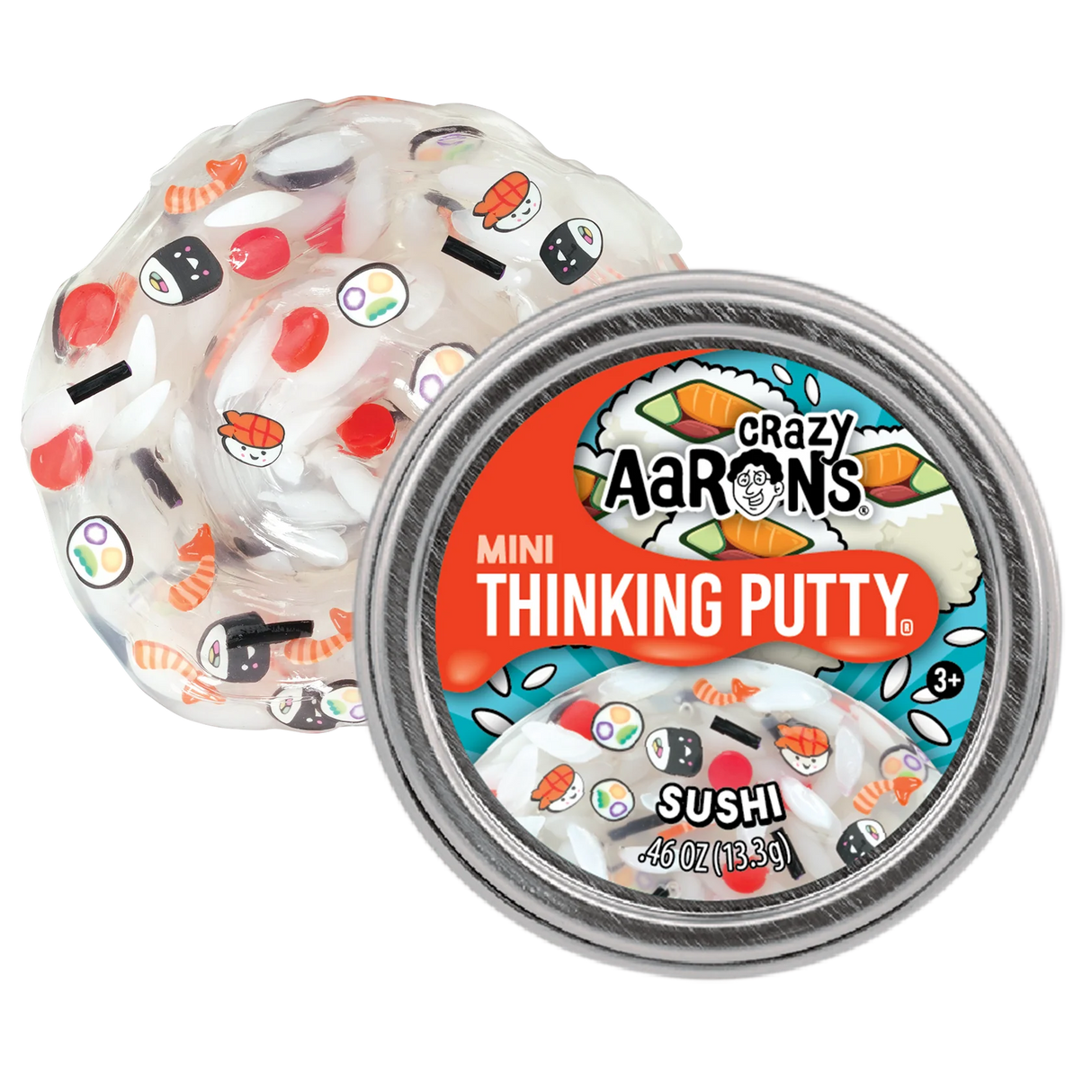 Crazy Aaron's Mini Thinking Putty Sushi themed container on a white background