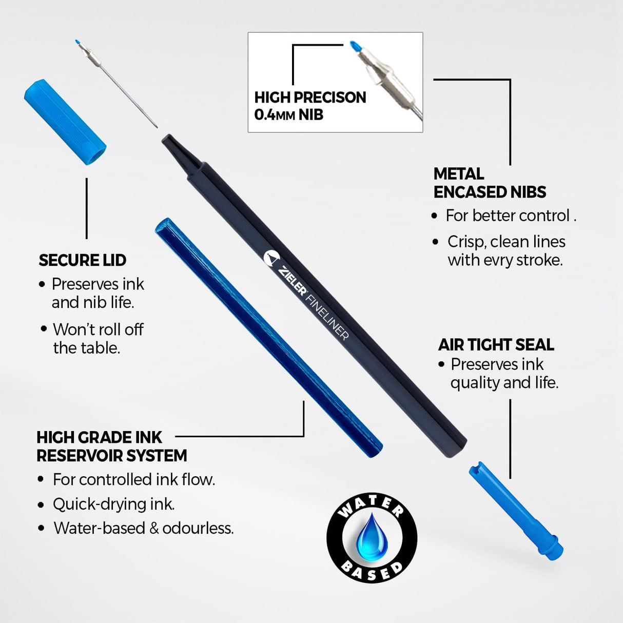 Zieler Colour Fineliner Pens 0.4mm Set (20 Pieces)