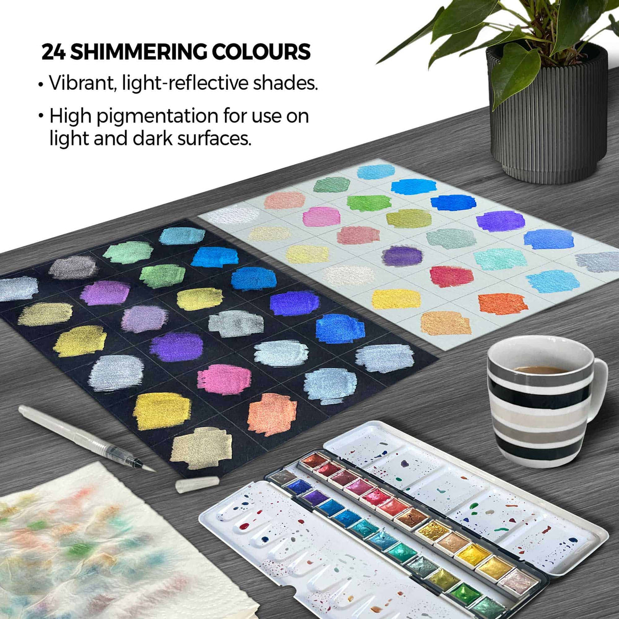 Zieler Metallic Half Pan Watercolour Paint Metal Tin (Set of 24)