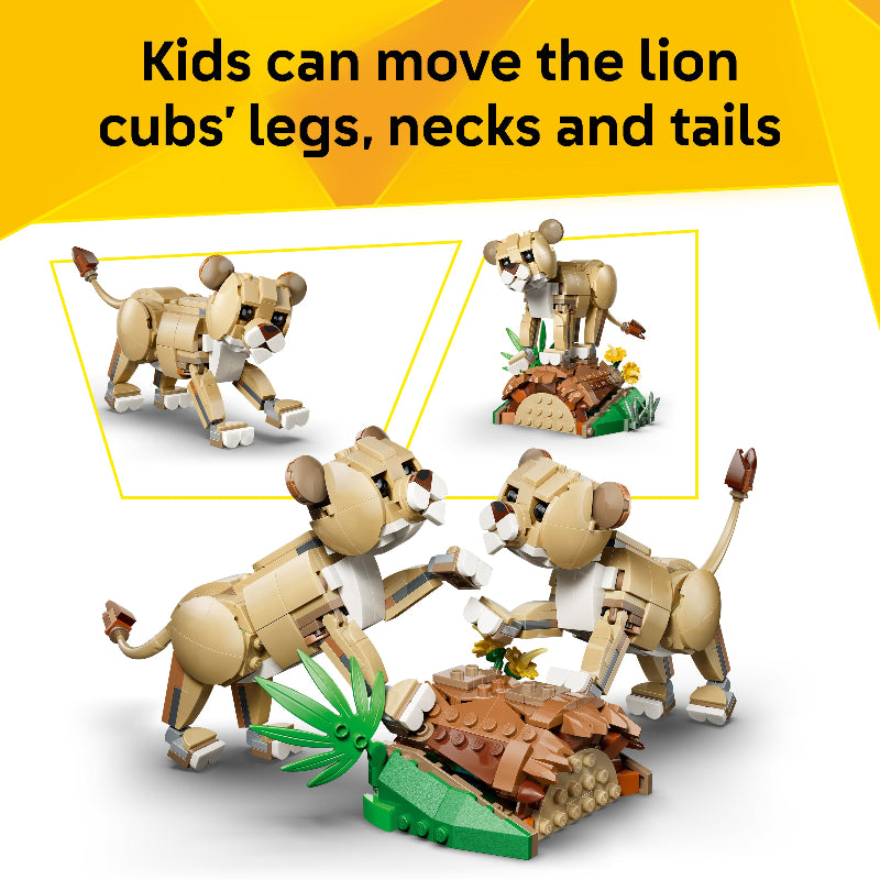 LEGO lion cubs set with movable parts on a white background