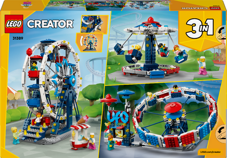 LEGO Creator amusement park set packaging with multiple views and LEGO logo.