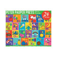 A colorful children's floor puzzle box featuring the alphabet and simple illustrations. The top banner reads 'PETER PAUPER PRESS Floor Puzzle' and a red circle says '24 Pieces.