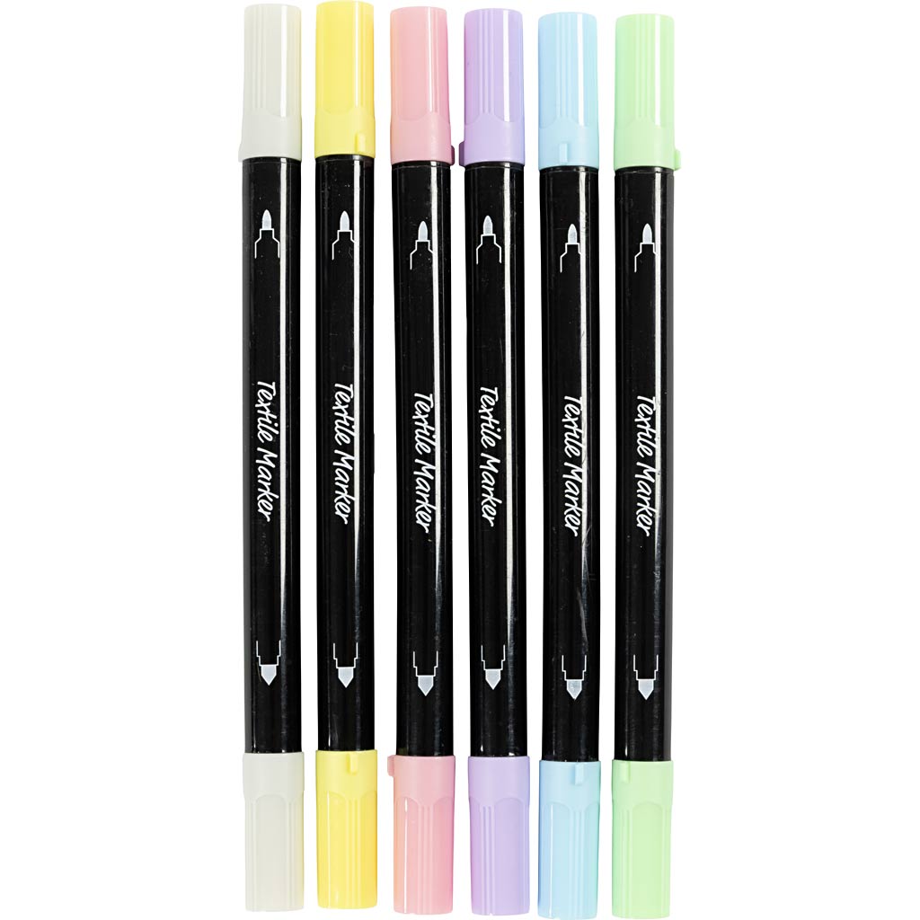 Textile Markers Line 2.3+3.6 mm - Pastel Colours (6 Pack)