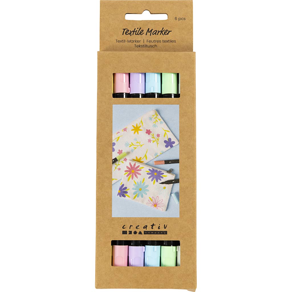 Textile Markers Line 2.3+3.6 mm - Pastel Colours (6 Pack)