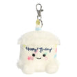 Plush keychain with 'Happy Birthday' text on a white background