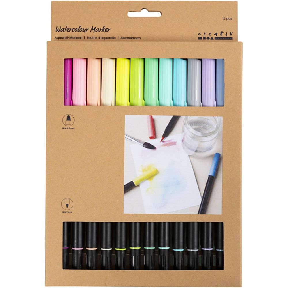 Watercolour Marker - Pastel Colours 2+4-8 mm (12 Pack)