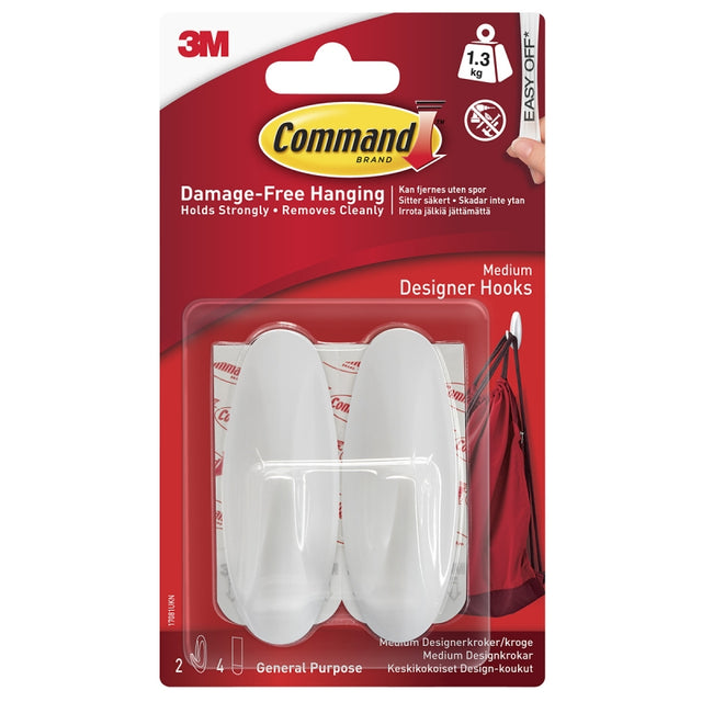 Command Hooks Medium 17081 80x30mm - 2 Hooks 4 Strips