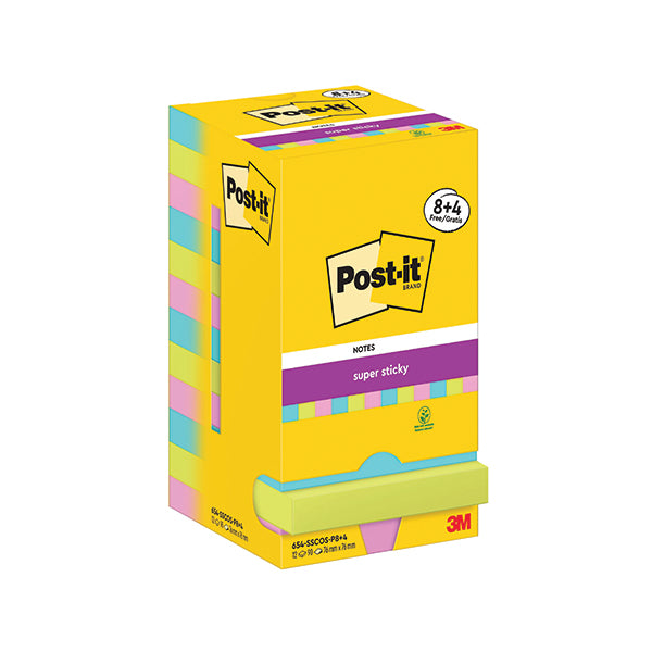Sticky Notes Cosmic Post-it Super Sticky Notes 76x76mm 90 Sheets Cosmic 8 + 4 FREE (Pack o ...