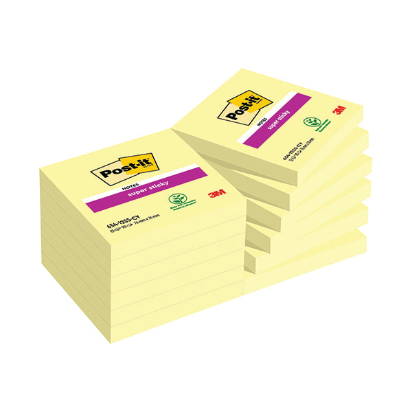Post-it Super Sticky Note 76x76mm 90 Sheets Canary Yellow (Pack of 12) 654-12SS-CY