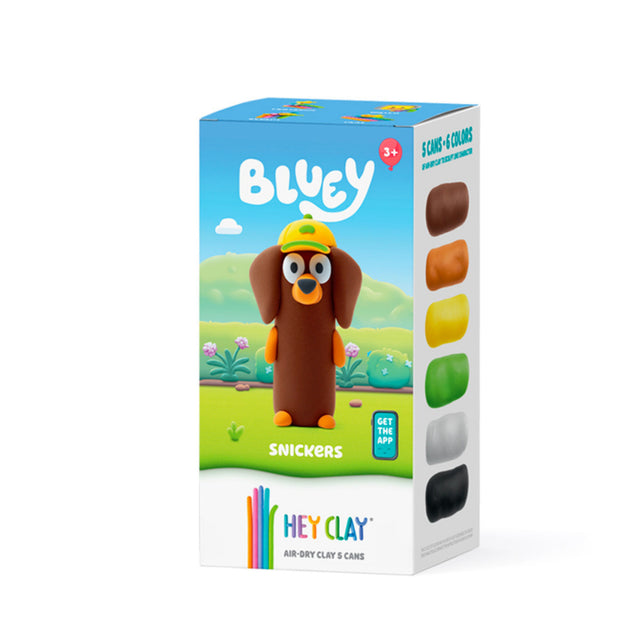 Box of Hey Clay playset with Bluey character and color swatches on a white background