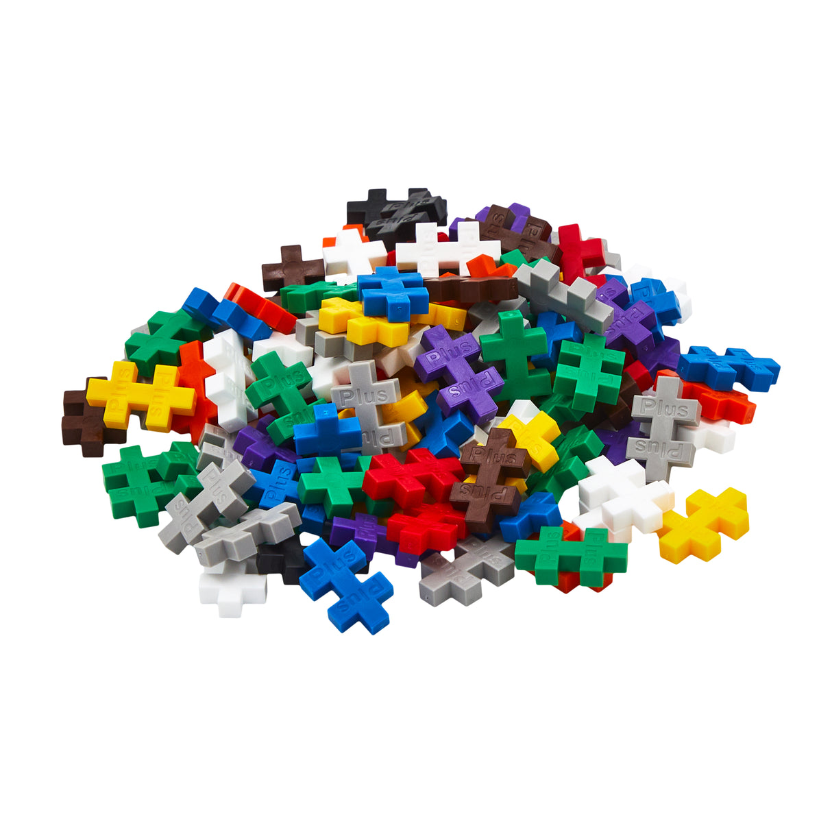 Colorful assortment of small interlocking bricks on a white background