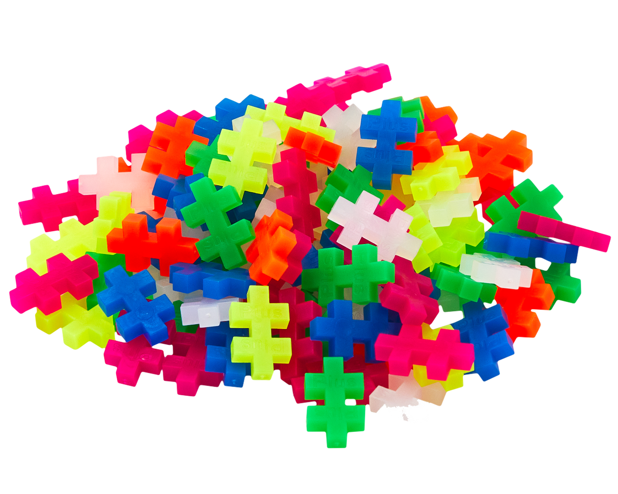 Colorful puzzle pieces on a white background