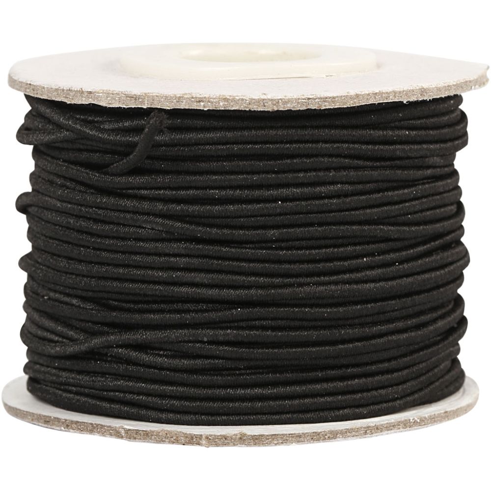 Elastic Beading Cord 1mm - Black (25m Roll)
