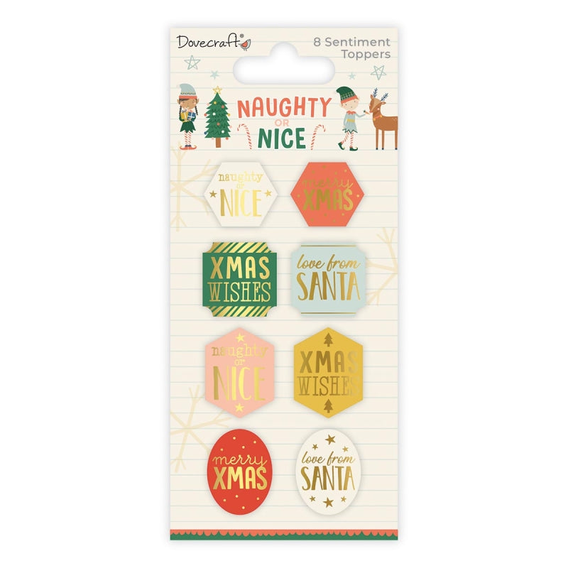 Dovecraft Christmas Naughty or Nice Sentiment Toppers