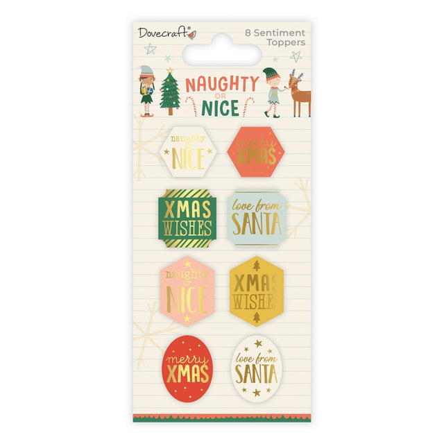 Dovecraft Christmas Naughty or Nice Sentiment Toppers