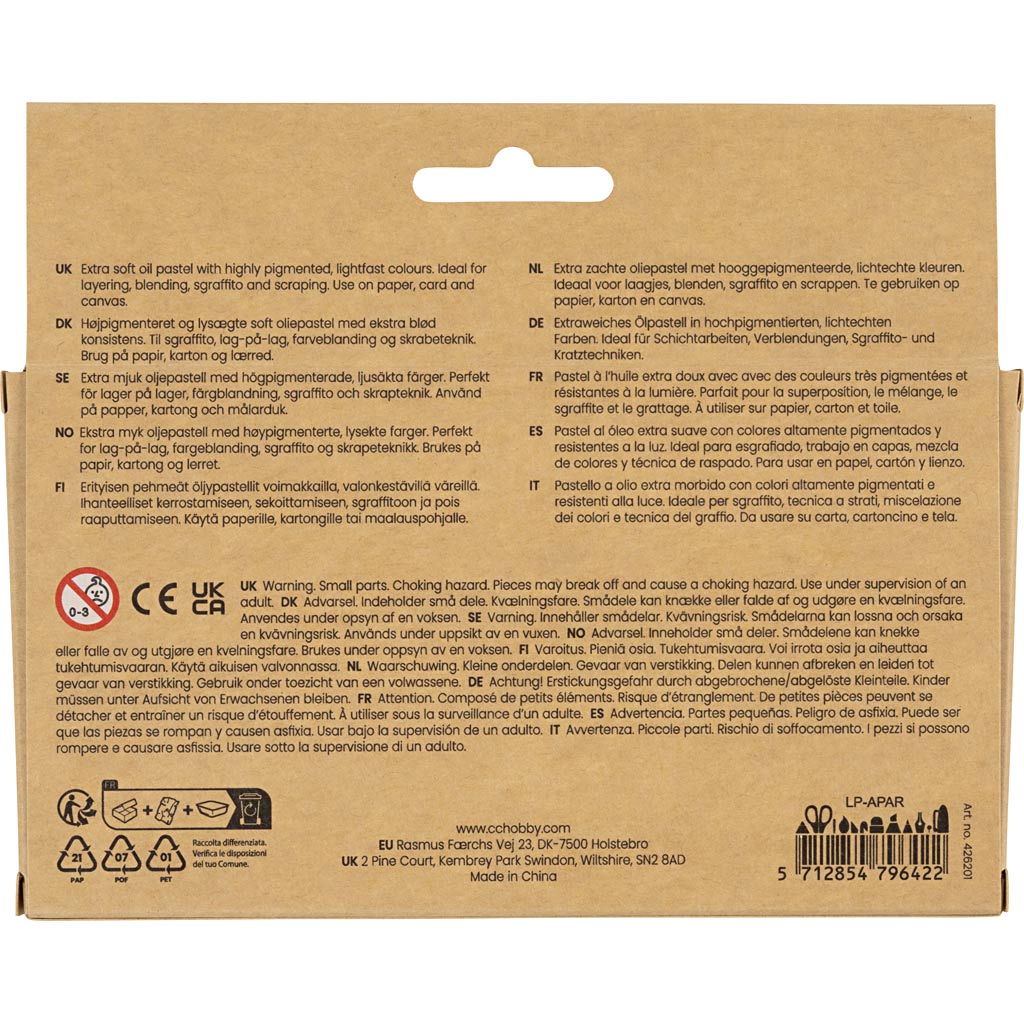 Oil Pastels L:7cm Thickness 11mm - Pastel Colours (12 Pack)