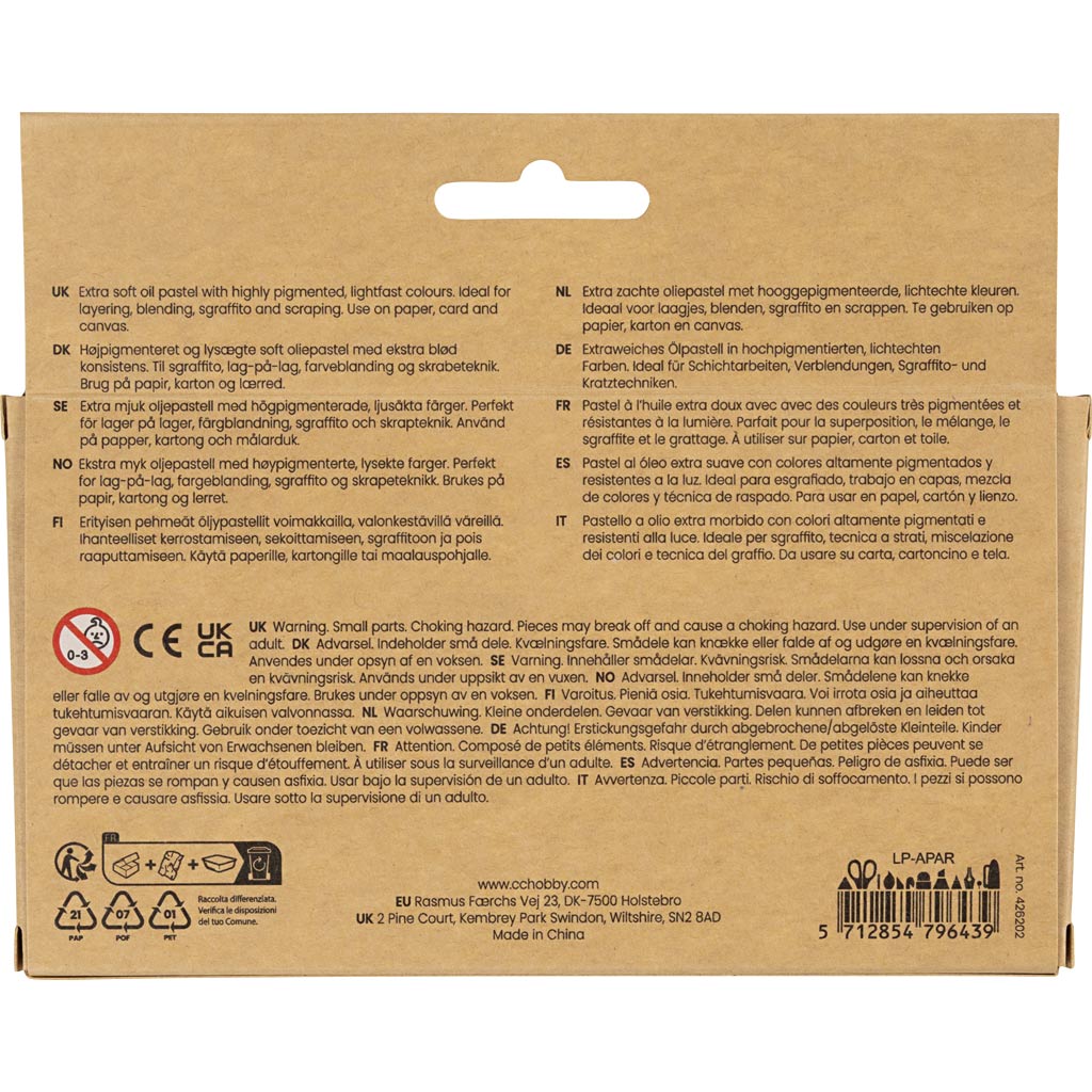 Oil Pastels L:7cm Thickness 11mm Nature Colours (12 Pack)