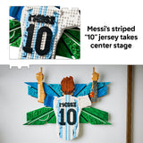 LEGO model of a soccer jersey with number 10 and 'Messi' branding, displayed on a white background.
