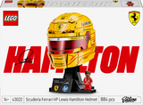 LEGO Scuderia Ferrari HP Lewis Hamilton Helmet set packaging with helmet and figure on a white background