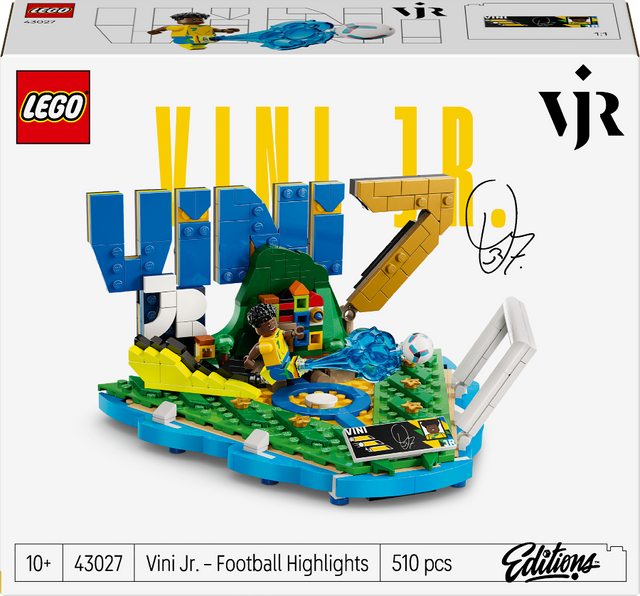 LEGO Vini Jr. Football Highlights set on a white background with LEGO branding.