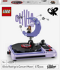 LEGO Olivia Rodrigo 'Concert Moon' building set box front, showing the assembled purple record player and moon-shaped platform with stars, plus LEGO and OR logos and product text on a white background.