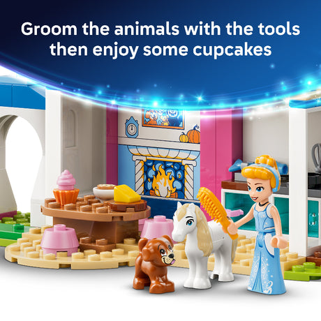 LEGO set with a princess character, animals, and cupcakes in a playroom setting.