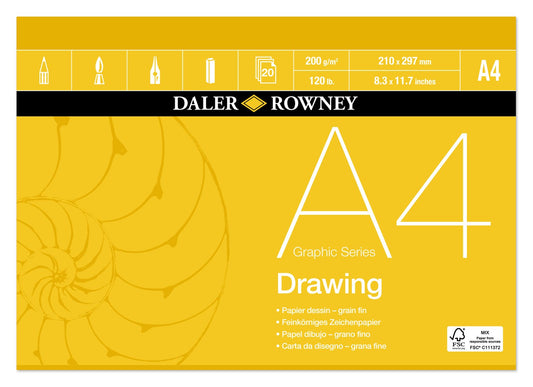 Daler Rowney Drawing Paper Pad A4 200g 20 Sheets