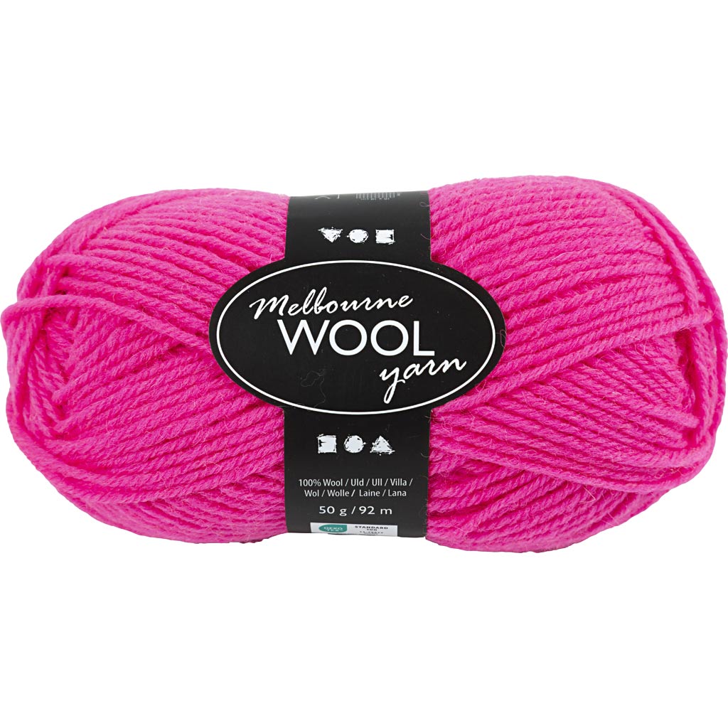 Melbourne Wool Yarn L: 92m Needle 4-5.5 Neon Pink 50g