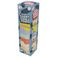 Box of Wooden Giant Tumble Tower with colorful blocks on a white background