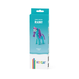 Packaged toy unicorn with 'Hey Clay' branding on a white background