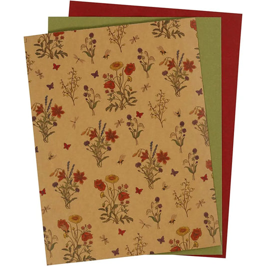 Faux Leather Paper Sheets - Red, Natural and Green