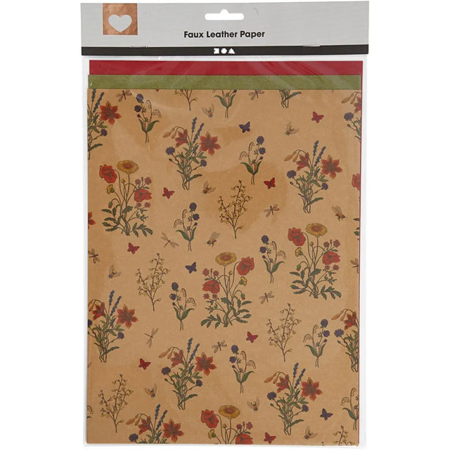 Faux Leather Paper Sheets - Red, Natural and Green