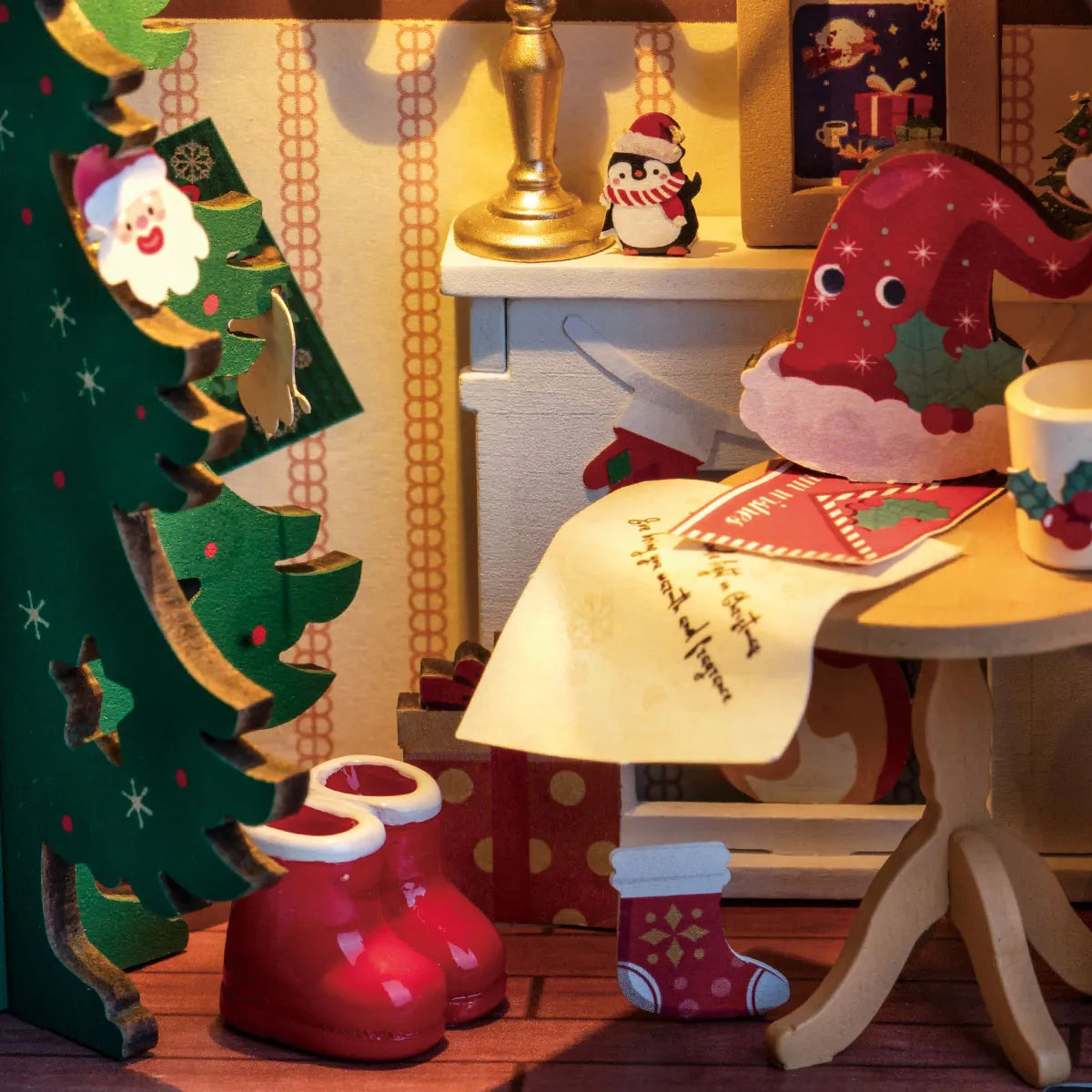 DIY Miniature Wooden Dollhouse - Twinkling Christmas House