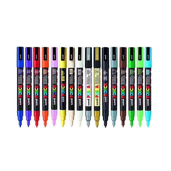 Uni POSCA PC-3M Fine Tip Paint Marker Set of 16 Standard Colours