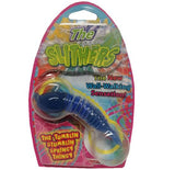 The Sluthers tumbling spring toy in its original blister card packaging, featuring a blue and yellow wavy spring toy.