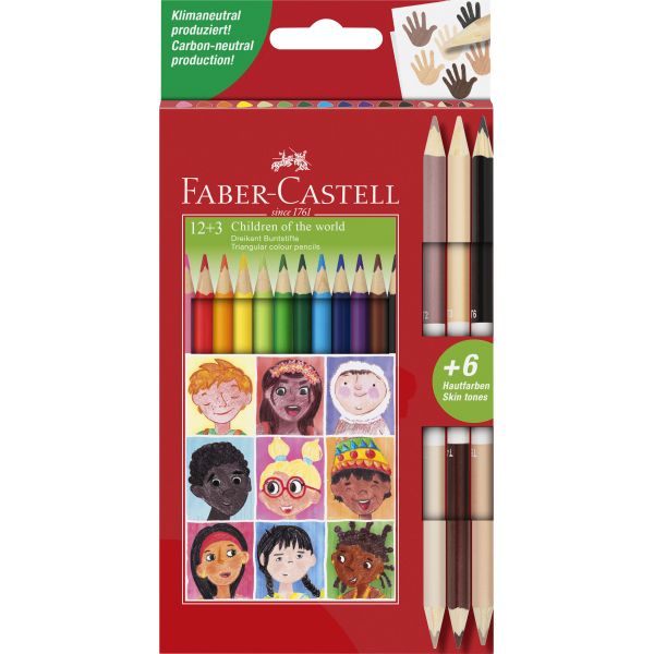 Faber-Castell Triangular Colour Pencils (12 Pack + 3 Bicolours)