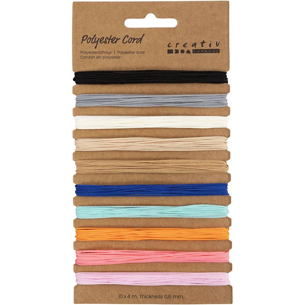 Polyester Cord 0.6mm - Assorted Colours (10x4m)