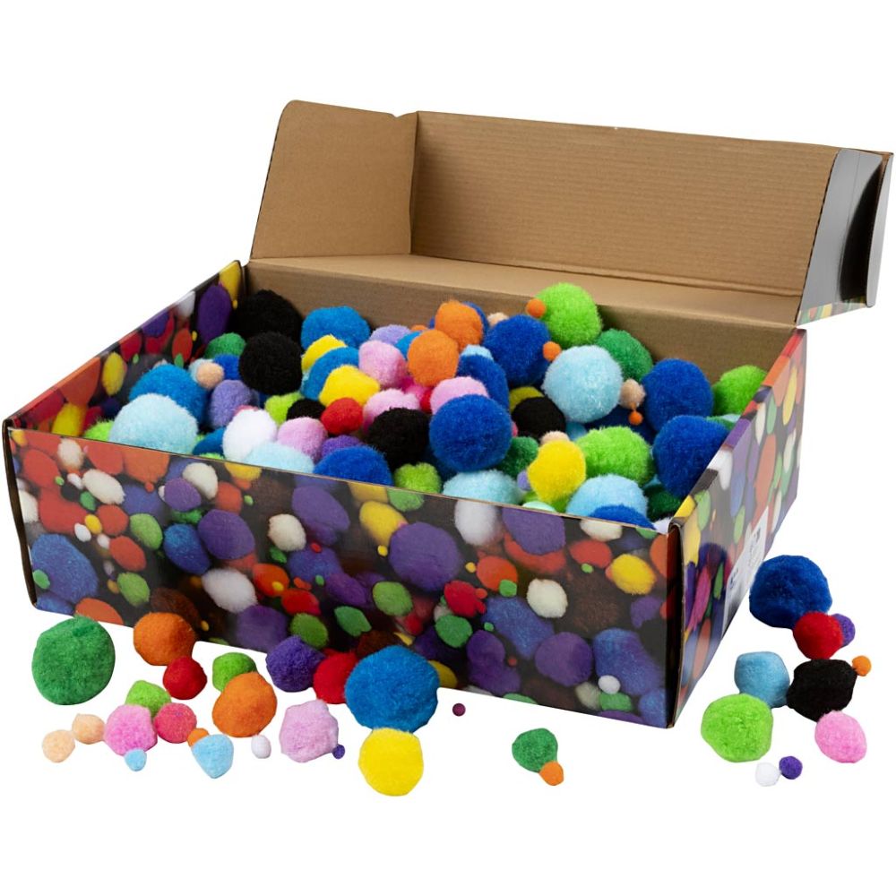 Pom Poms 5-40mm - Assorted Colours 200g