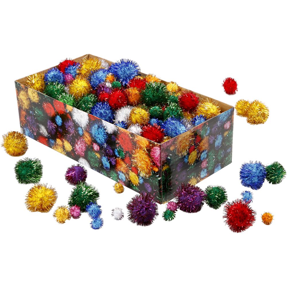 Pompoms 15-40mm - Bold Colours Glitter (400 Pieces)