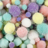 Pompoms 15-40mm - Pastel Colours Glitter (400 Pieces)