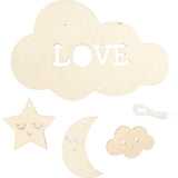 Wooden Mobile W:28 cm Thickness 3mm - Night Sky Cloud