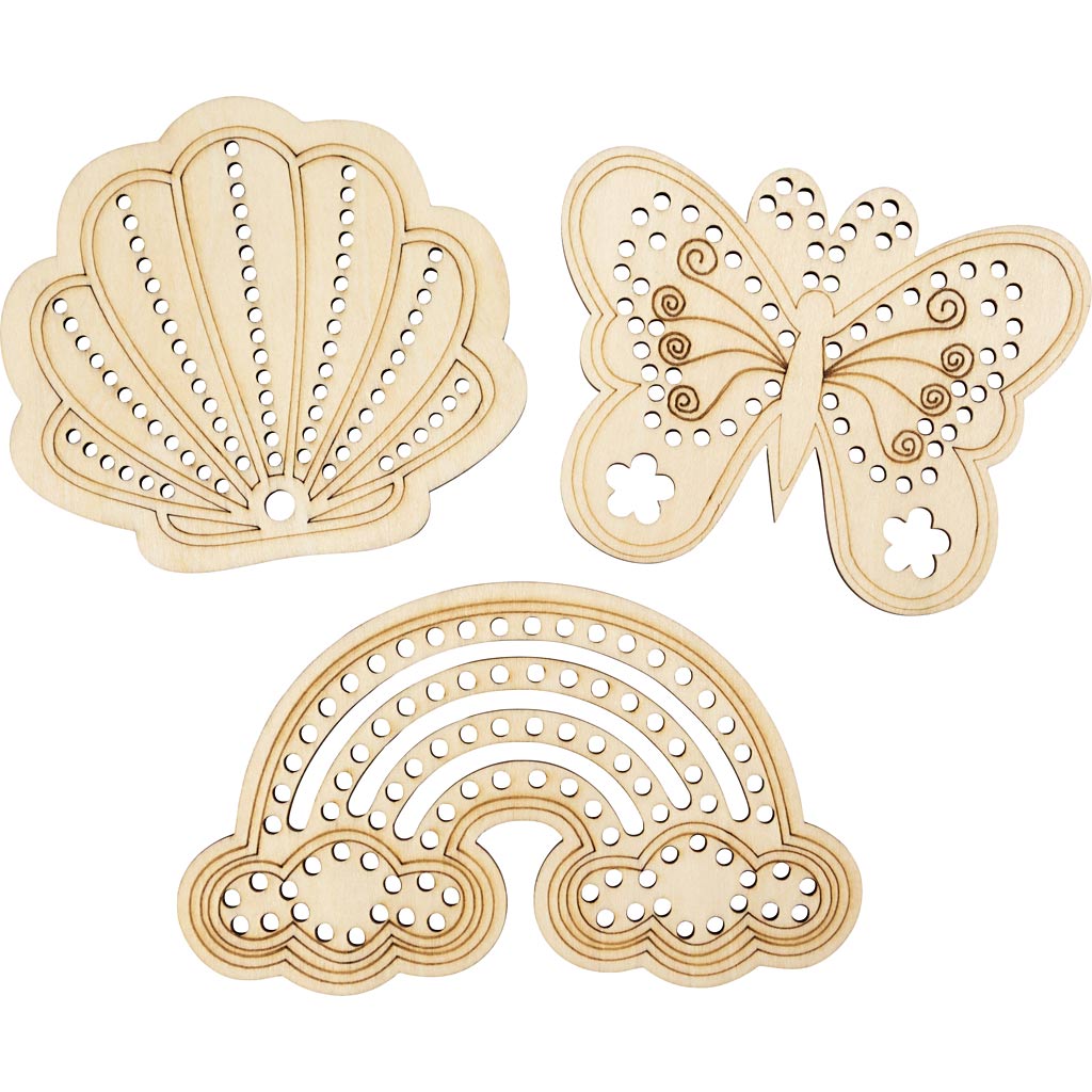 Wooden Shape with Holes Rainbow - Shell Butterfly (24 Pack)