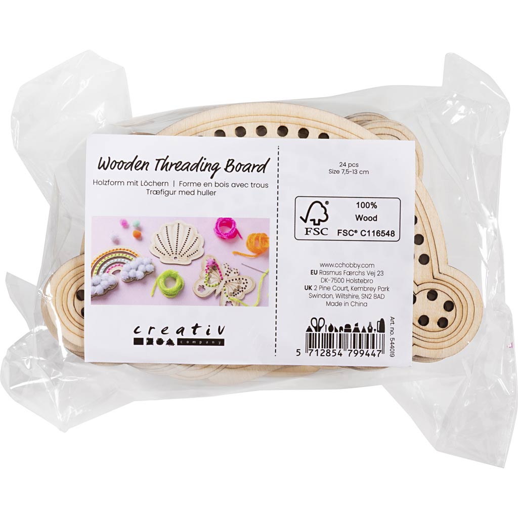 Wooden Shape with Holes Rainbow - Shell Butterfly (24 Pack)