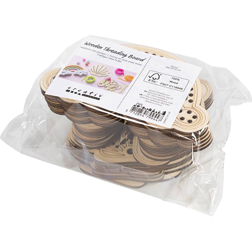 Wooden Shape with Holes Rainbow - Shell Butterfly (24 Pack)
