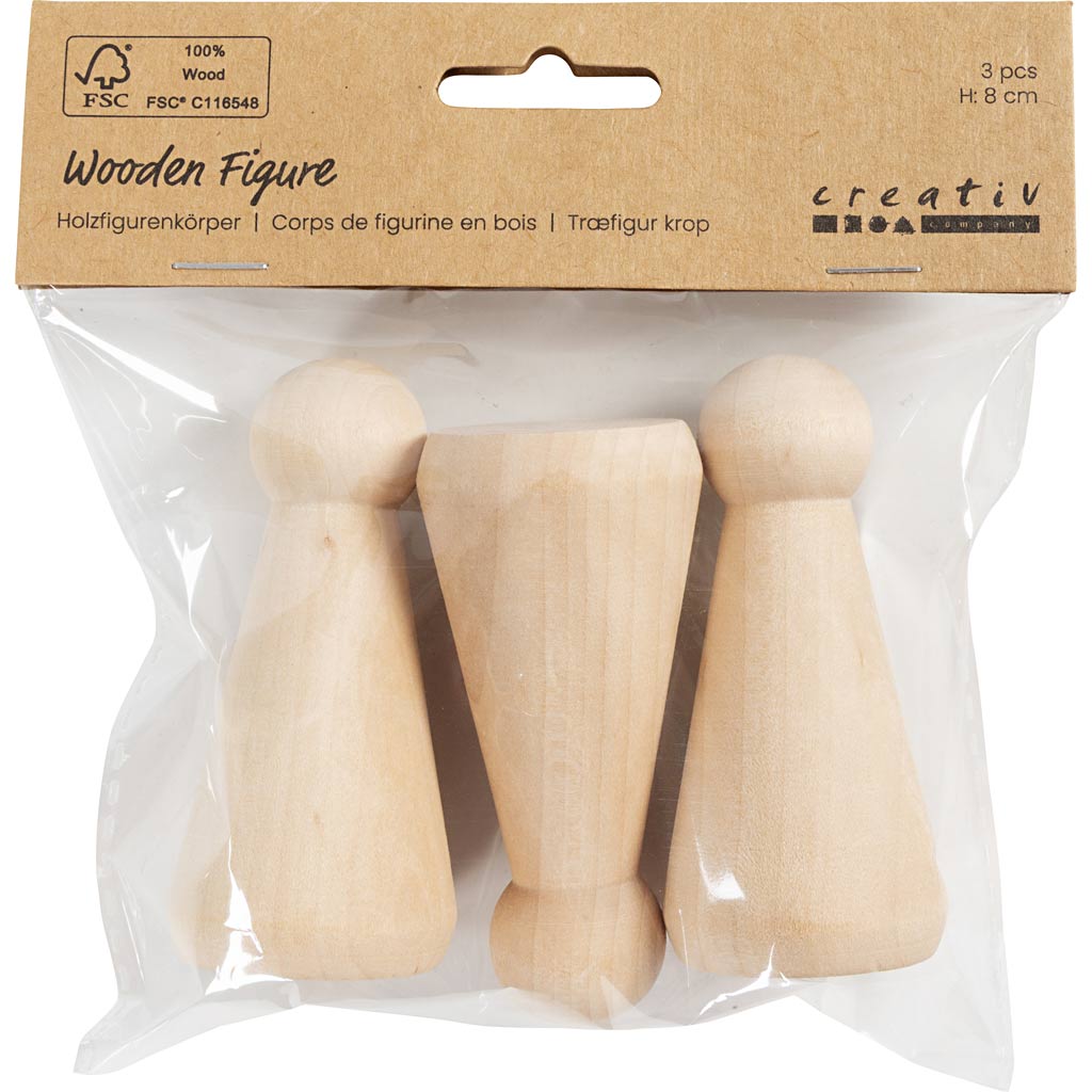 Wooden Figure Body - Cone Shape H:8 cm (3 Pack)
