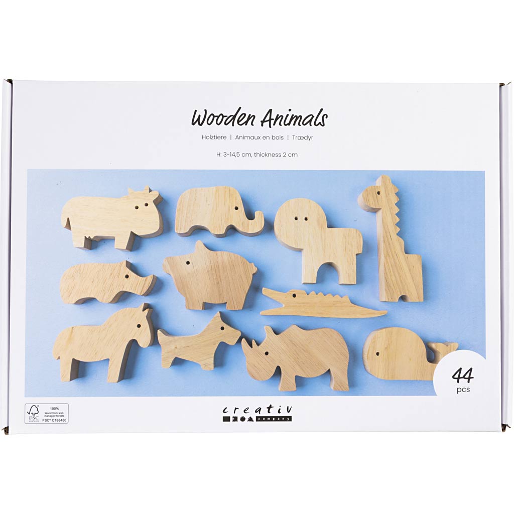 Wooden Animals - Farm and Safari 3-145cm (44 Pack)