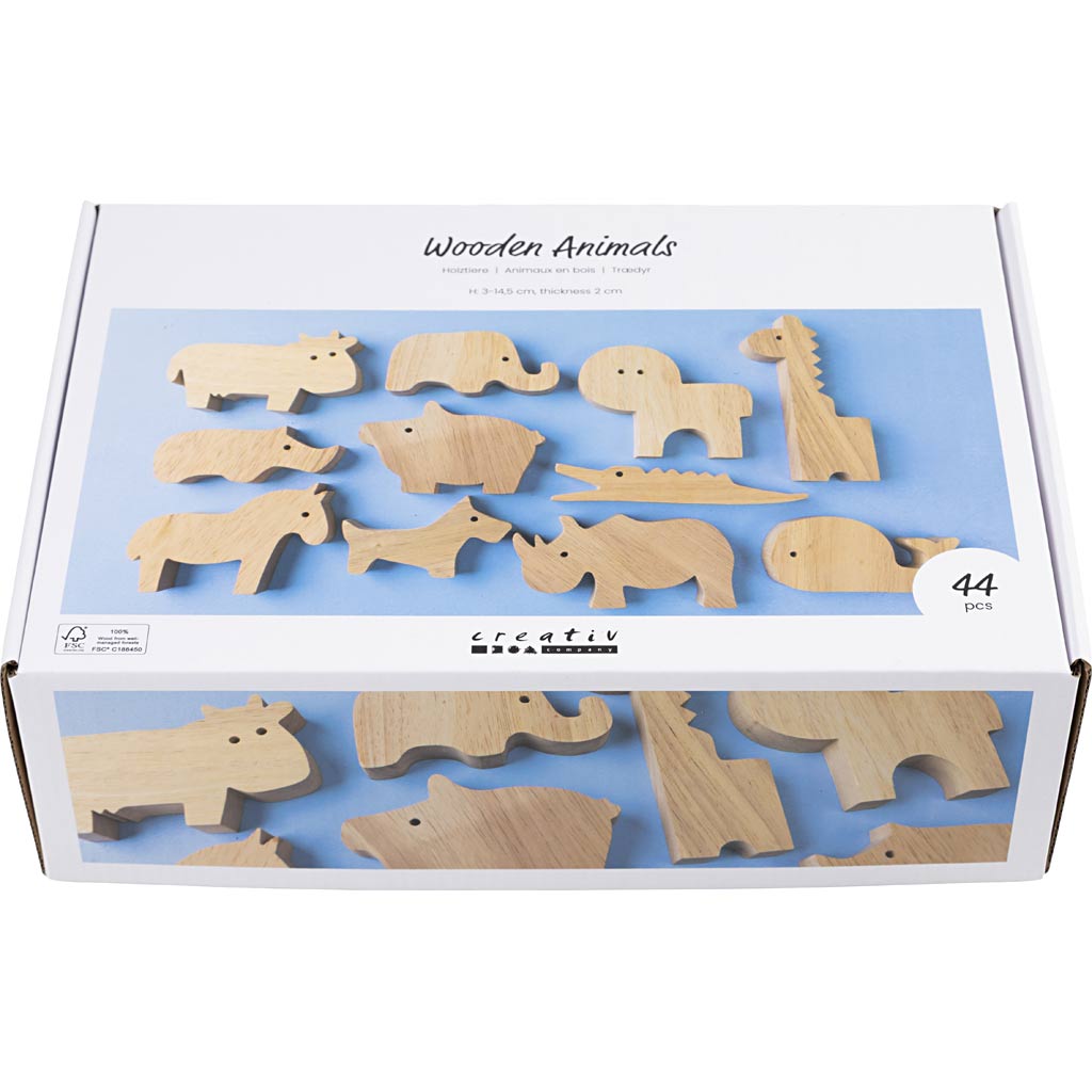 Wooden Animals - Farm and Safari 3-145cm (44 Pack)
