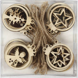 Wooden Hanging Christmas Ornaments (24 Pack)