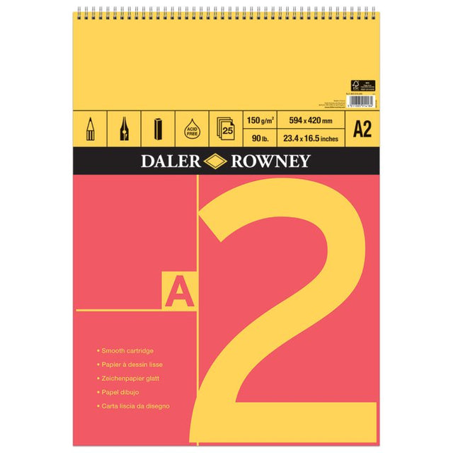 Daler-Rowney Red & Yellow Spiral A2 Pad 150g (25 Sheets)