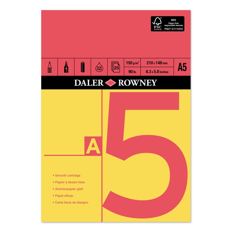 Daler Rowney Red & Yellow Pad A5 Gummed 150g (25 Sheets)